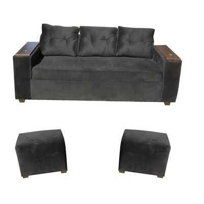 Sofá Almore Wilson Sofá 3 Cuerpos + Dos Pouf Negro