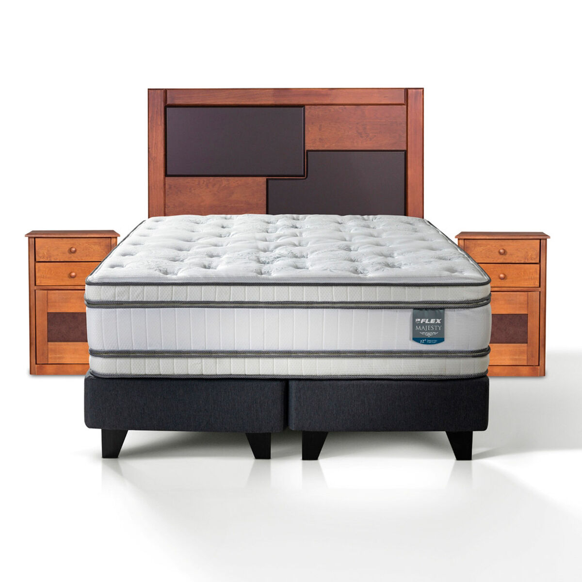 Cama Europea Flex King Majesty + 1 Respaldo + 2 Veladores