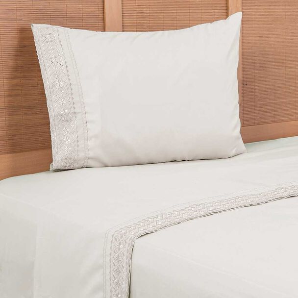 Juego de Sábanas Liso Plumetti 1,5 Plazas Broderie Beige