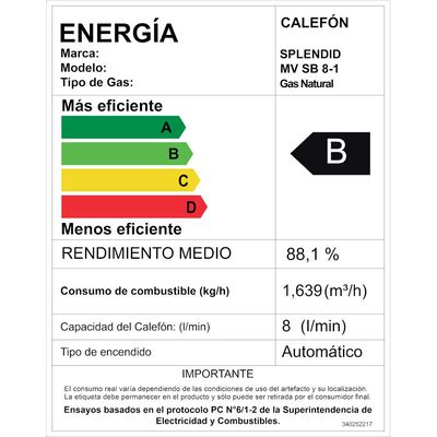 Imagen 2 del producto Calefont 8 litros Gas natural Tiro natural Splendid