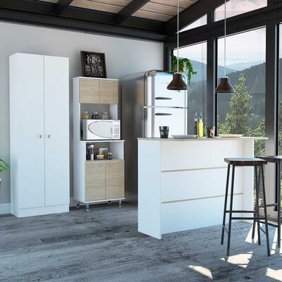 Imagen 1 del producto Combo Mueble Microondas + Barra de Cocina + Optimizador TuHome Kitchen Rovere Blanco