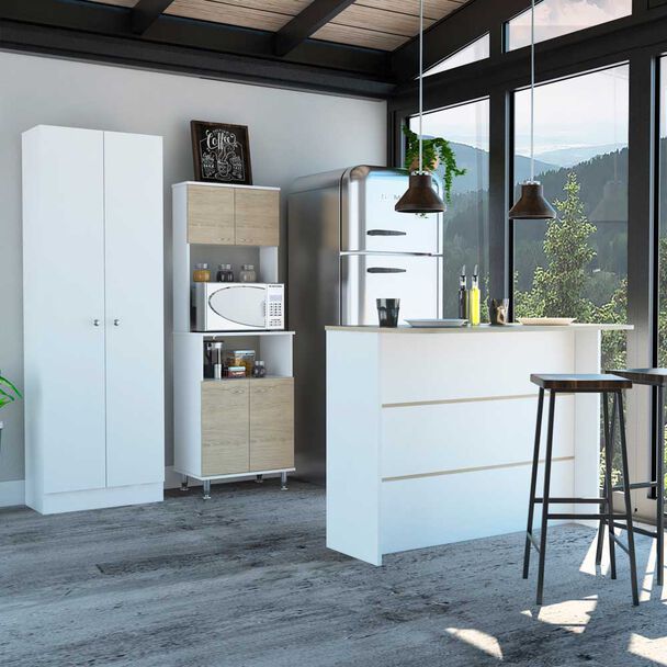 Combo Mueble Microondas + Barra de Cocina + Optimizador TuHome Kitchen Rovere Blanco