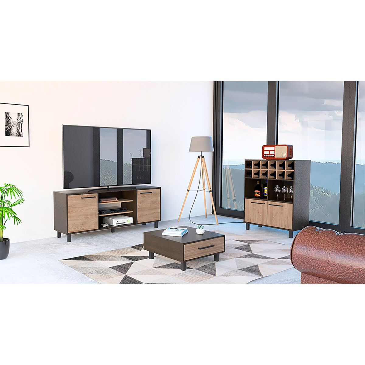 Rack TV Hasta 65" + Bar + Mesa de Centro TuHome Kaia