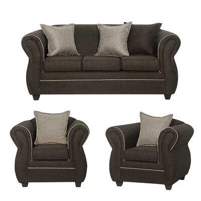 Juego de Living Black Factory Emili Sofá 3 Cuerpos + Dos Sillones 1 Cuerpo Café