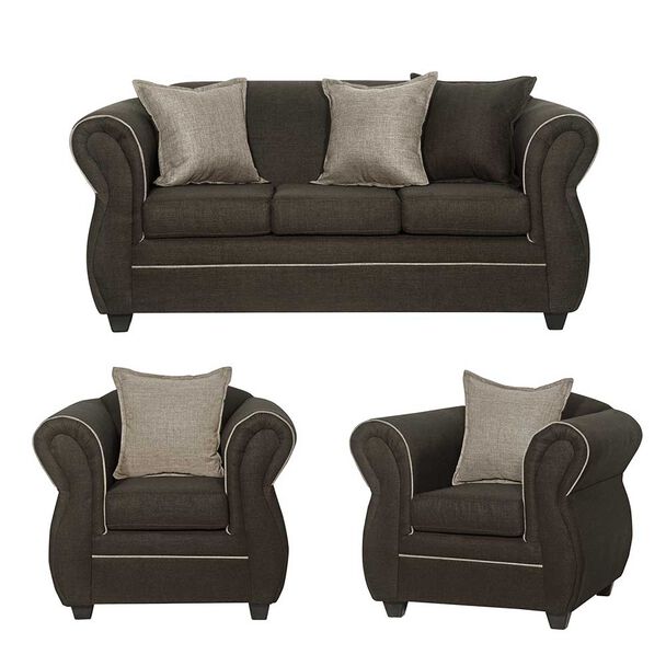 Juego de Living Black Factory Emili Sofá 3 Cuerpos + Dos Sillones 1 Cuerpo Café