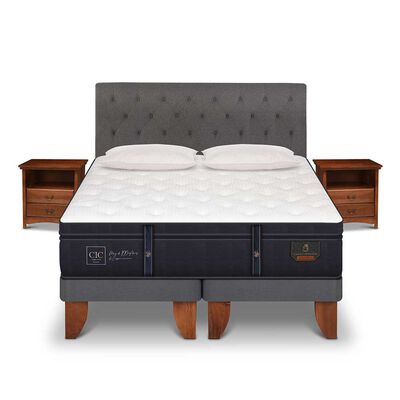 Cama Europea CIC 2 Plazas Grand Premium + Respaldo + Veladores + Almohadas Ganso