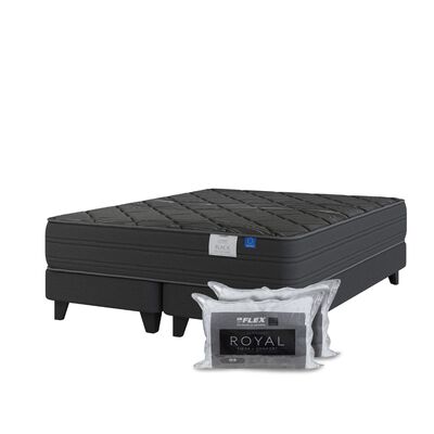 Cama Europea Flex 2 Plazas Black + 2 almohadas