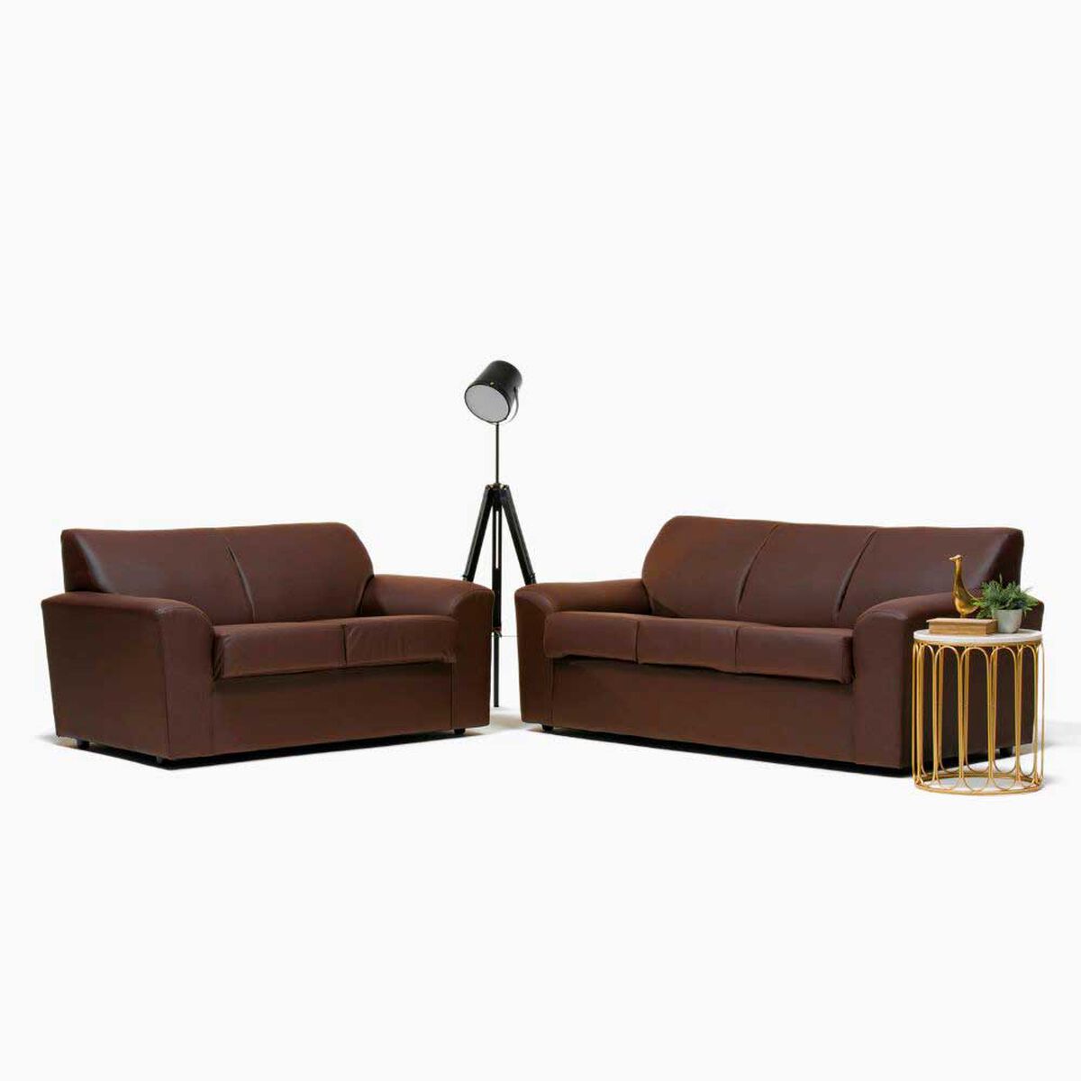 Juego de Living Cabsur Milan Sof&aacute; 3 Cuerpos + Sof&aacute; 2 Cuerpos PU Caf&eacute;