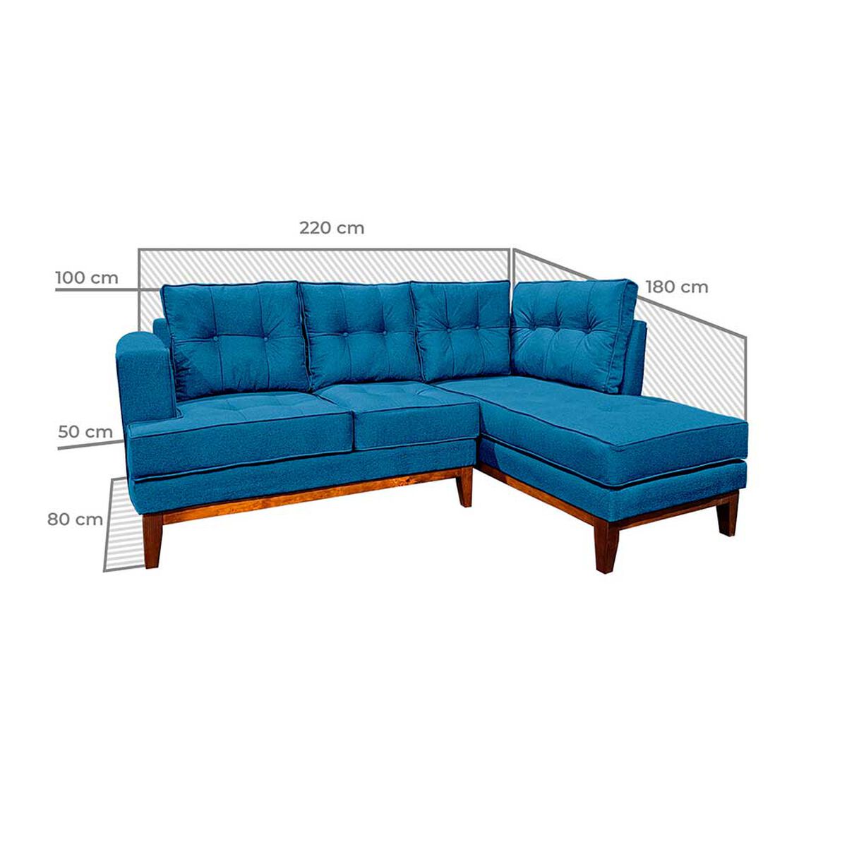 Sofá Seccional Derecho Living Factory Mañio 4 Cuerpos Azul Petróleo