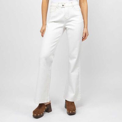 Jeans Flare Mujer Icono Crudo, Rosado