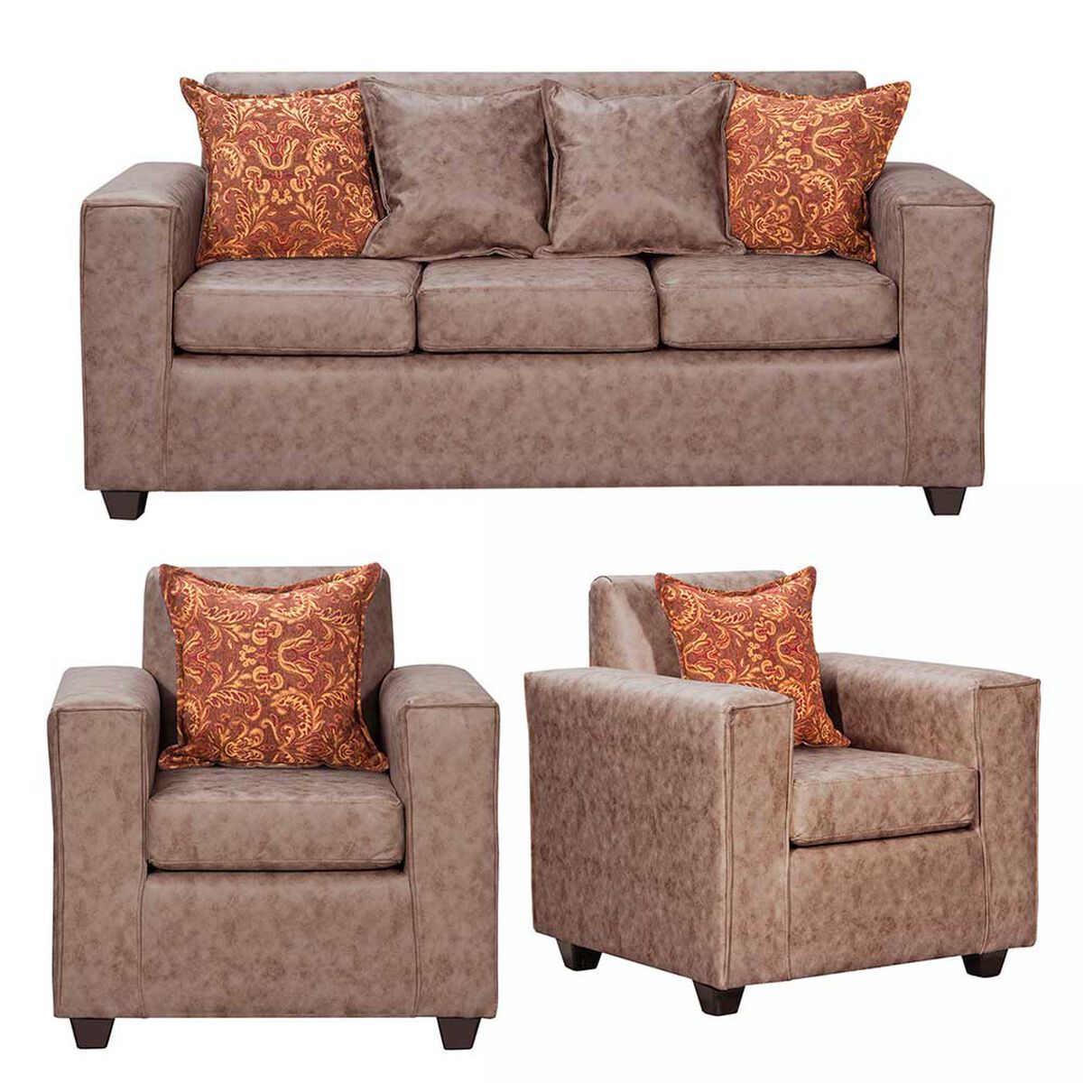 Juego de Living Black Factory Ezeiza Sof&aacute; 3 Cuerpos + Dos Sillones 1 Cuerpo Caf&eacute;