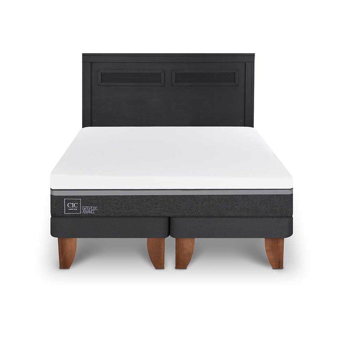 Cama Europea CIC Base Dividida 2 Plazas Ortopedic Advance + Respaldo Milan Negro