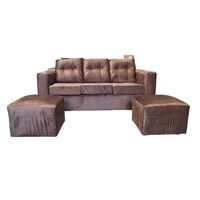 Juego de Living Kea Nize Felpa Sofá 3 Cuerpos + Dos Pouf 1 Cuerpo Café