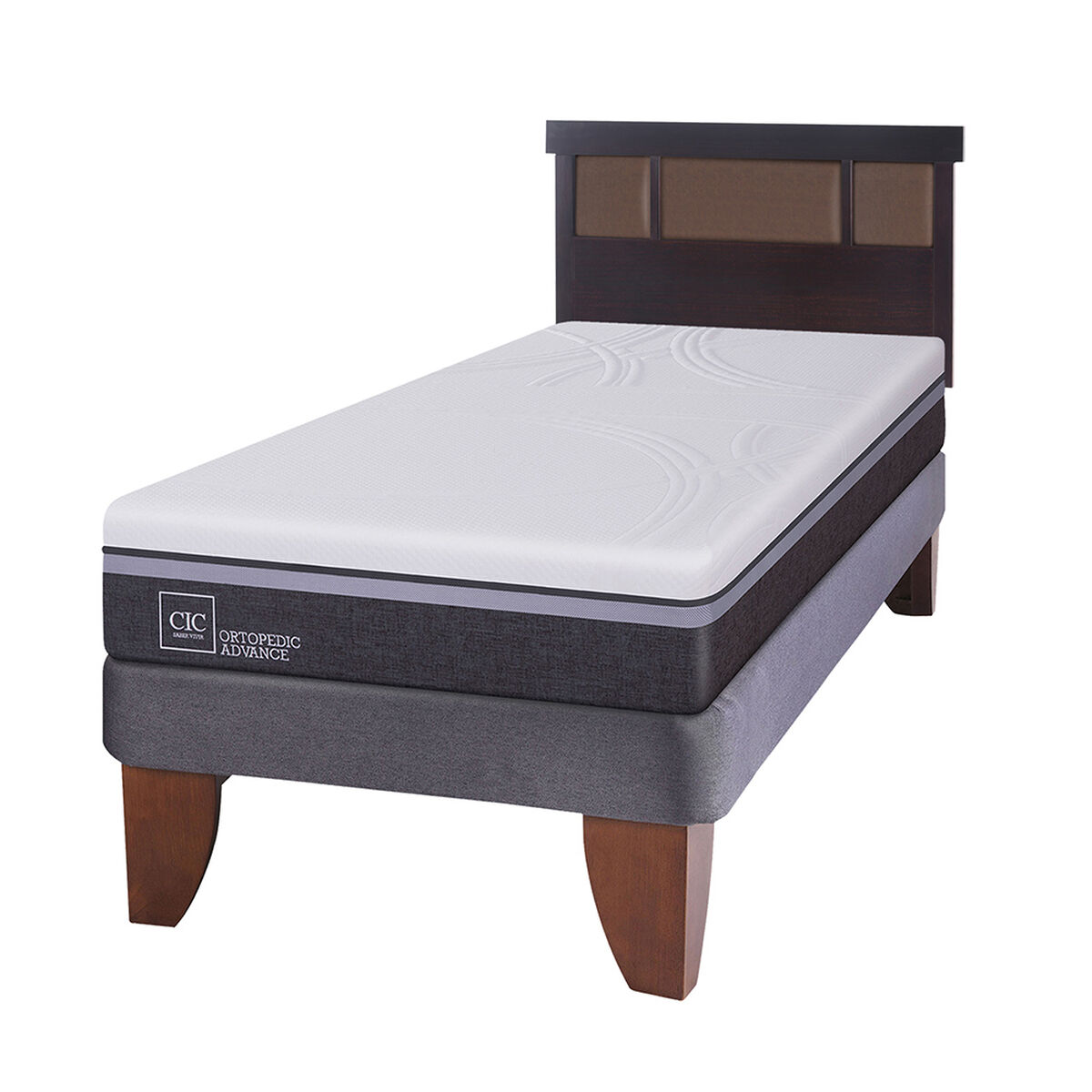 Cama Europea CIC 1,5 Plazas Ortopedic Advance + Respaldo New Dublin Chocolate