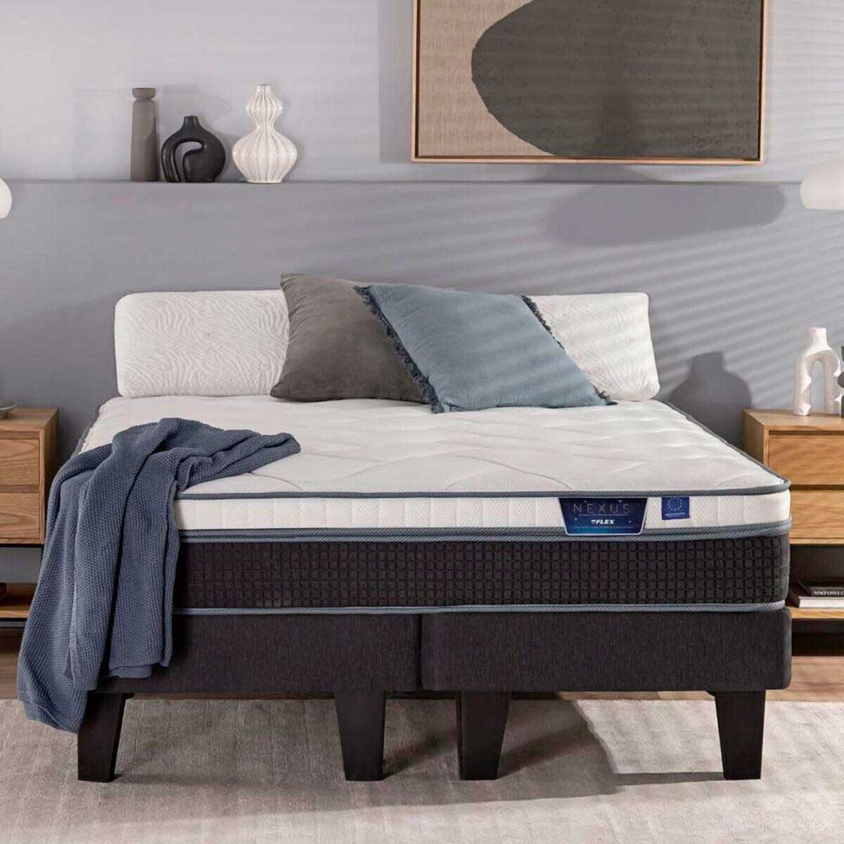 Cama Europea Flex 2 Plazas Nexus + 2 almohadas