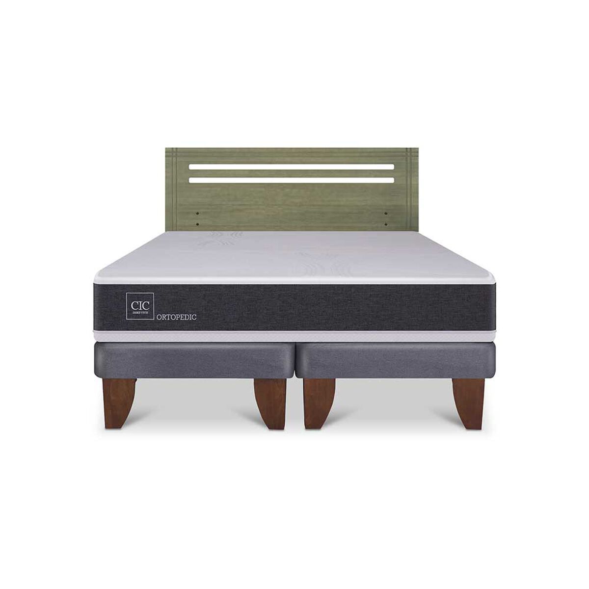 Cama Europea CIC Base Dividida 2 Plazas Ortopedic + Respaldo Munich Olivo
