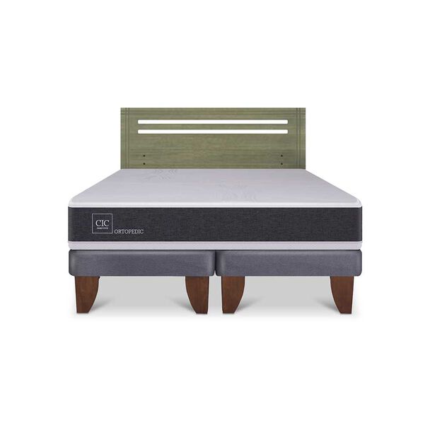 Cama Europea CIC Base Dividida 2 Plazas Ortopedic + Respaldo Munich Olivo