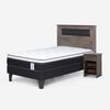 Cama Europea Rosen 1,5 Plazas New Style 6 + Respaldo Ferrera Gris + Velador