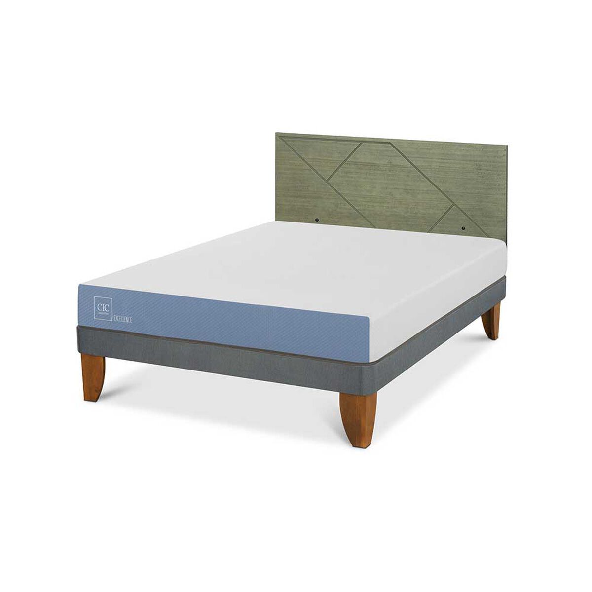 Cama Europea CIC 2 Plazas Excellence + Respaldo Villarrica Olivo