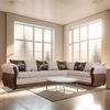 Sofá Seccional Modular Elegant Detail Girona 7 Cuerpos Tela PU Beige