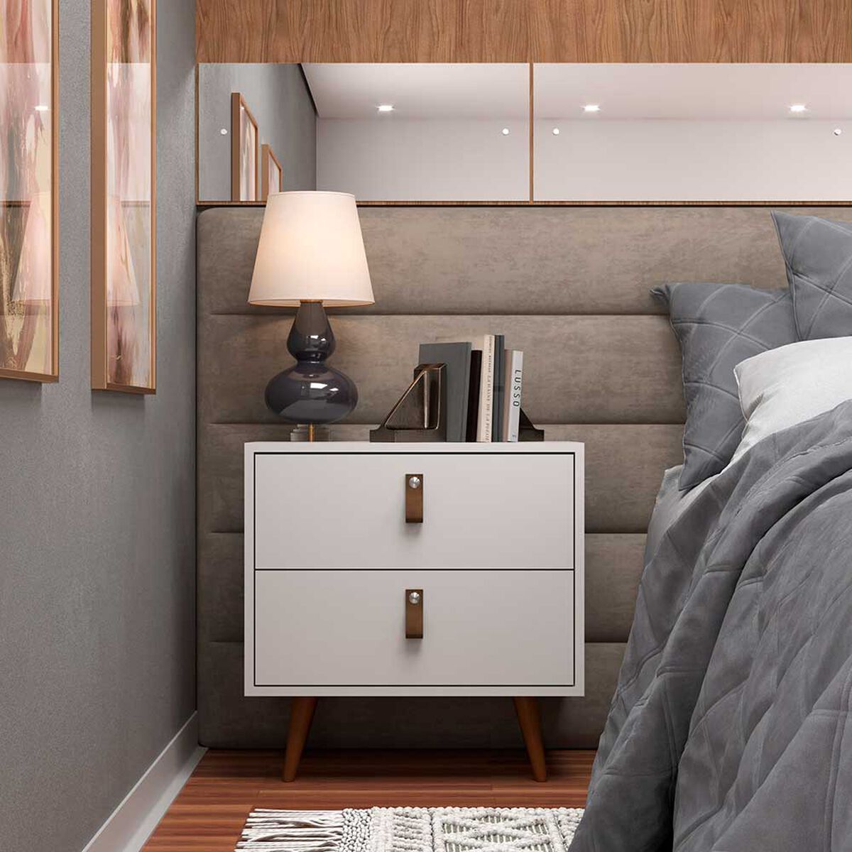 Velador Di Poretti Design Padua 2 Cajones Blanco