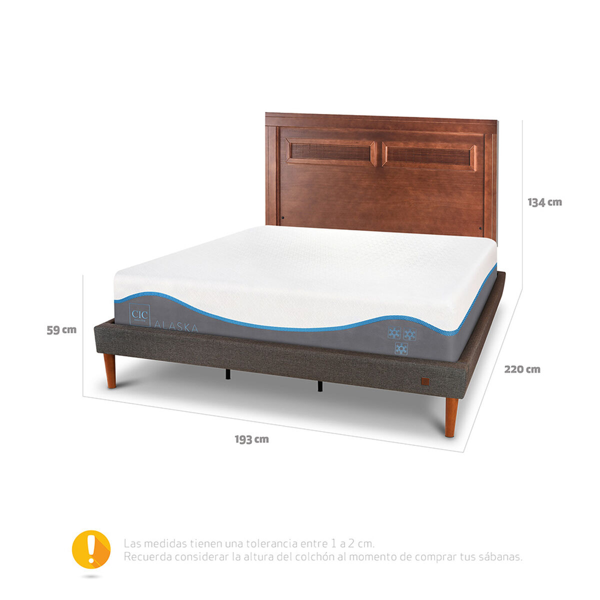 Cama Europea CIC King Alaska + Respaldo