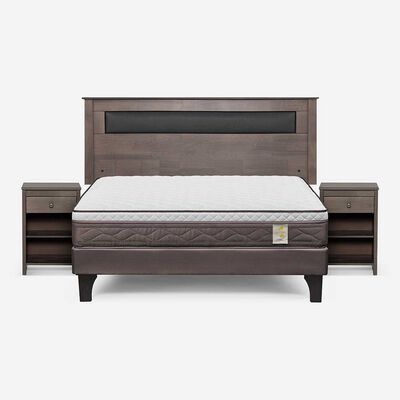 Cama Europea Rosen 2 Plazas New Style 4 Plus + Respaldo Ferrera Gris + 2 Veladores