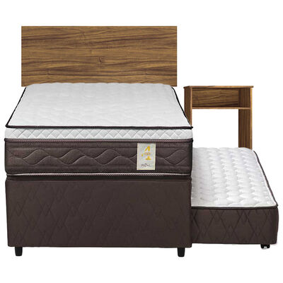 Combo Diván Rosen 1,5 Plazas New Style 4 + Respaldo 1,5 Plazas + Velador Casanova Nogal