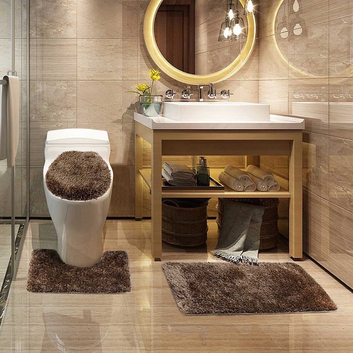 Set 3 Accesorios de Baño Modalfo Bañomi Café