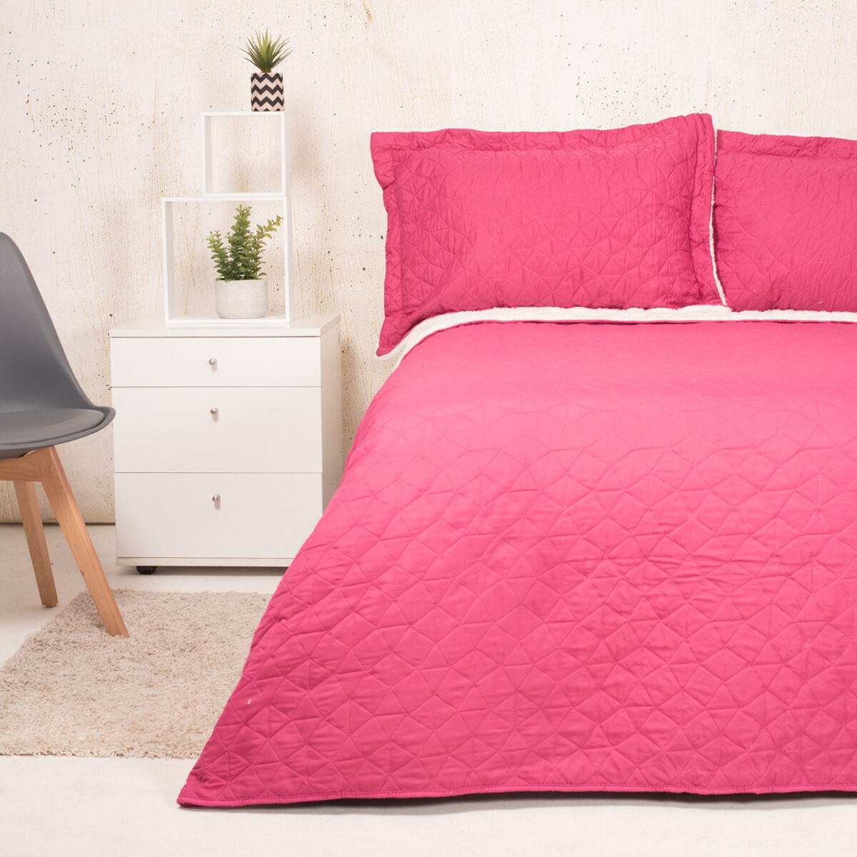 Cubrecama Heat Press Sherpa Stone Pink 1,5 Plazas