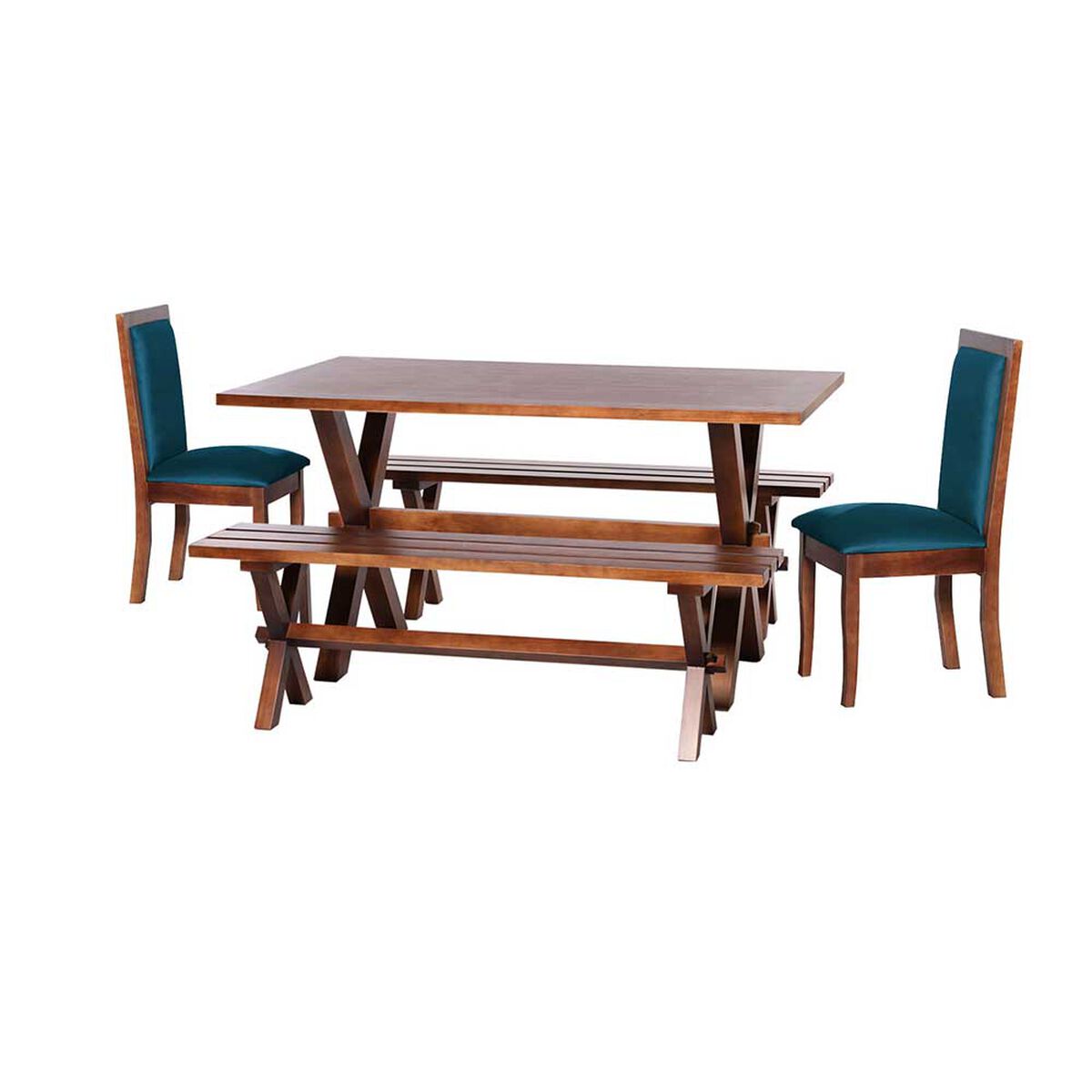 Juego de Comedor Latam Home Sevilla Girona 2 Sillas + 2 Bancas Velvet Azul Petr&oacute;leo