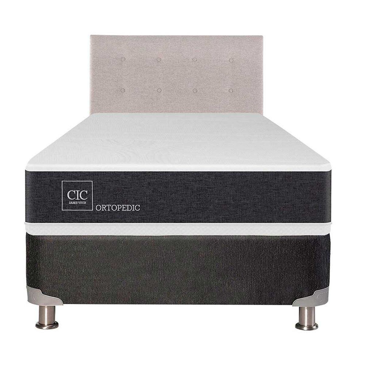 Box Spring CIC 1,5 Plazas New Ortopedic + Respaldo Tigris