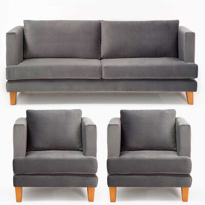 Juego de Living Barra Design Larisa Sofá 3 Cuerpos + Dos Sillones 1 Cuerpo Gris