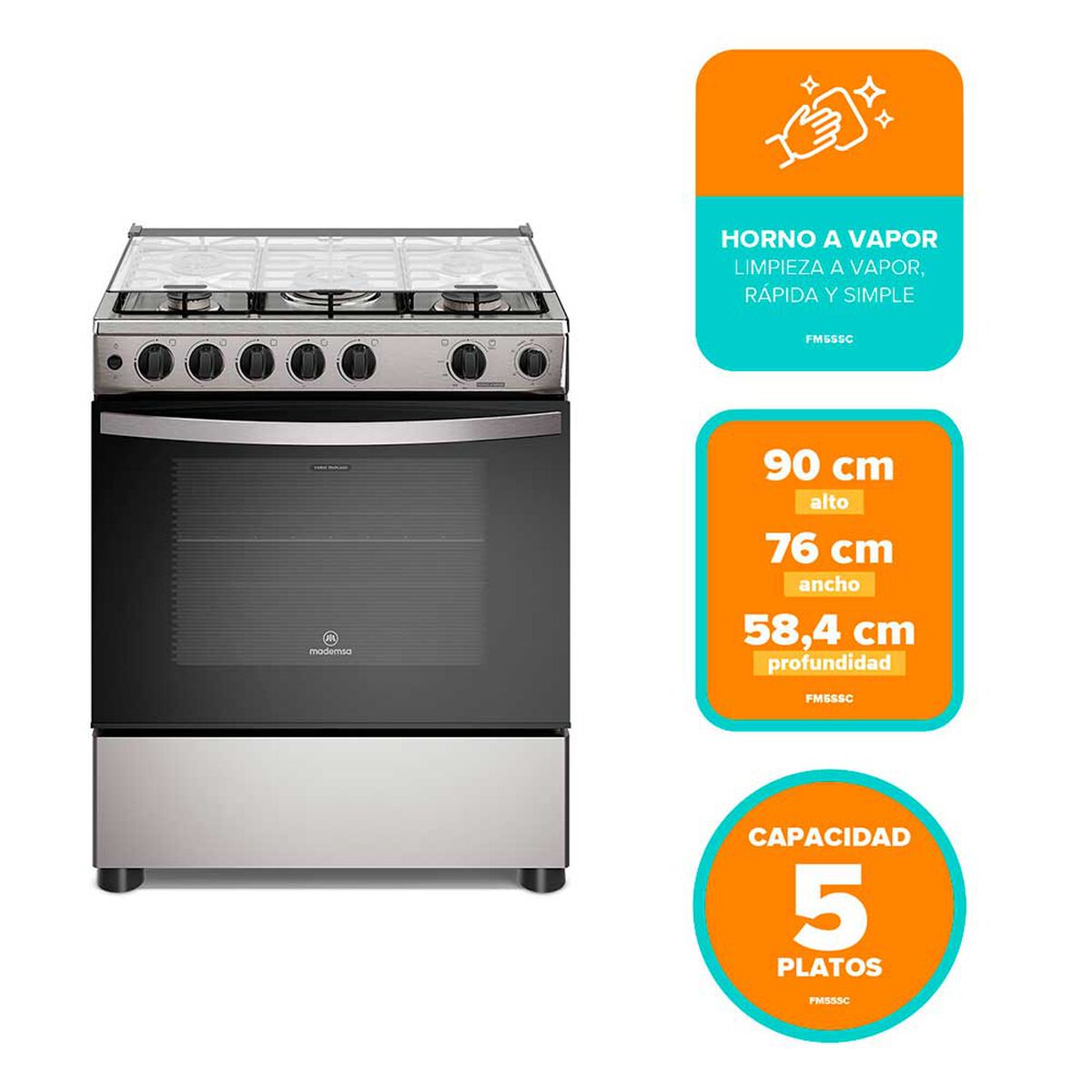 Cocina a Gas Mademsa FM5SSC 5 platos Inox