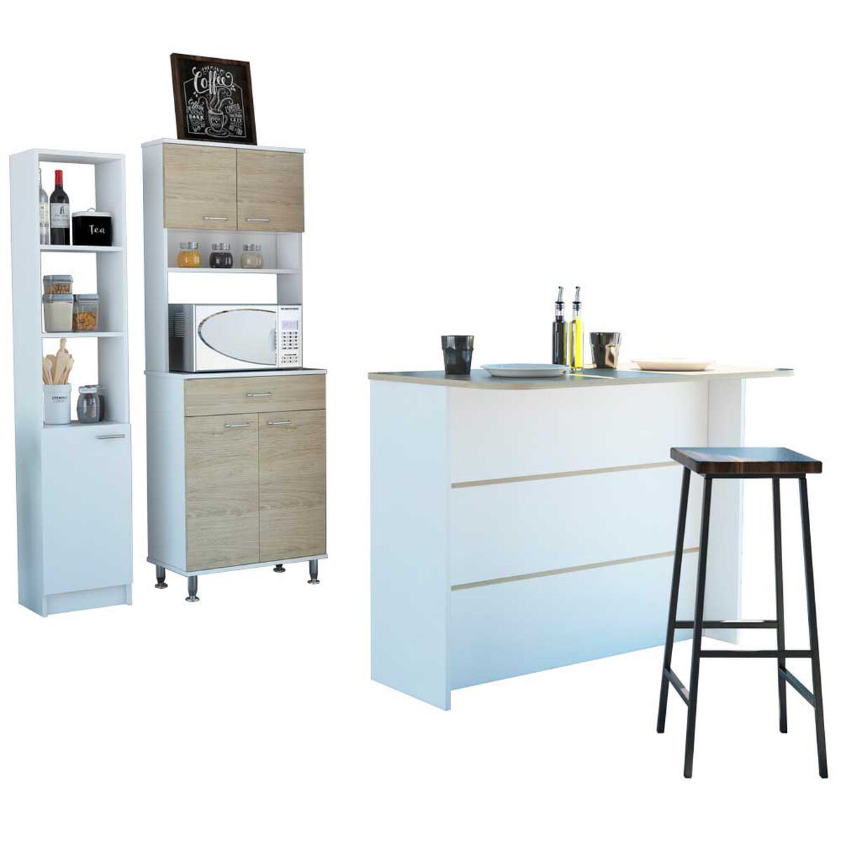 Combo Mueble Microondas + Barra de Cocina + Optimizador TuHome Kitchen Rovere Blanco