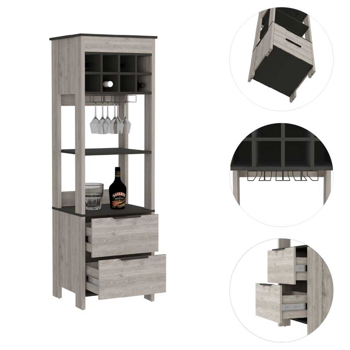 Bar Tradicional TuHome 2 Cajones Bi Color Ceniza Wengue