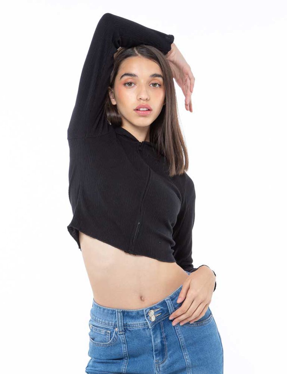 Polerón Crop Con Cierre Y Gorro Mujer Icono