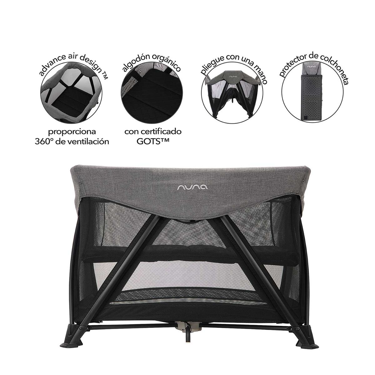 Cuna Corral Pack & Play Sena Aire Charcoal Nuna