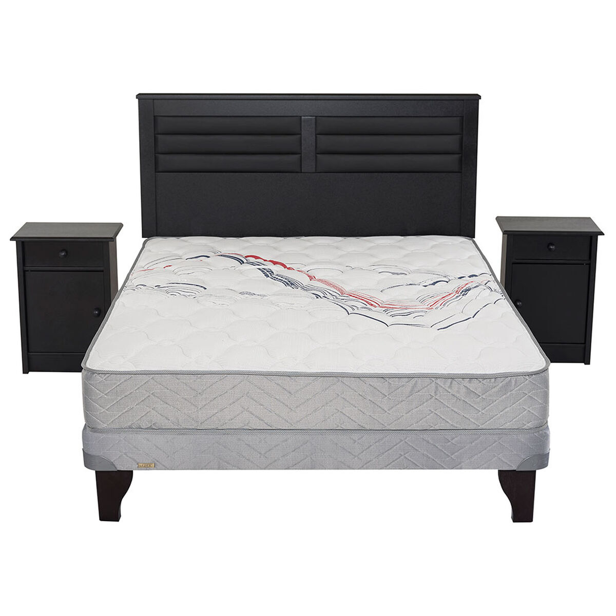 Cama Europea 2 Plazas  Threrapedic Más Gris + Set Maderas  Florencia