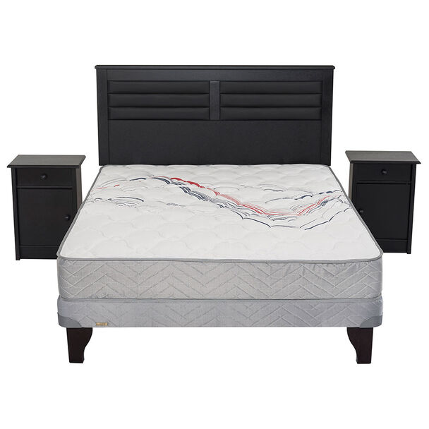 Cama Europea 2 Plazas  Threrapedic Más Gris + Set Maderas  Florencia