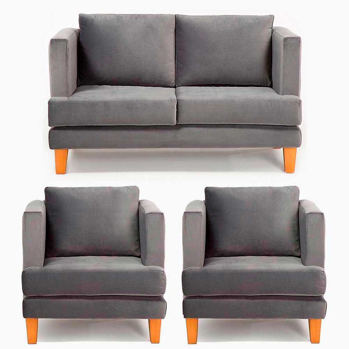 Juego de Living Barra Design Larisa Sof&aacute; 2 Cuerpos + Dos Sillones 1 Cuerpo Gris