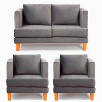 Juego de Living Barra Design Larisa Sofá 2 Cuerpos + Dos Sillones 1 Cuerpo Gris