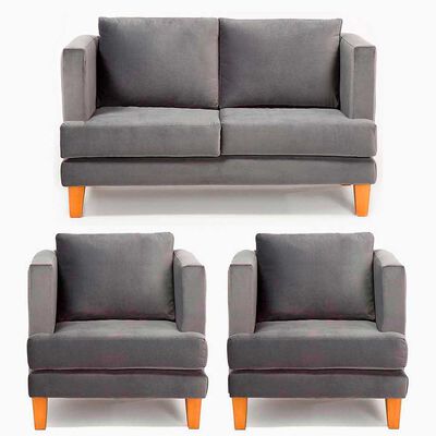 Juego de Living Barra Design Larisa Sofá 2 Cuerpos + Dos Sillones 1 Cuerpo Gris