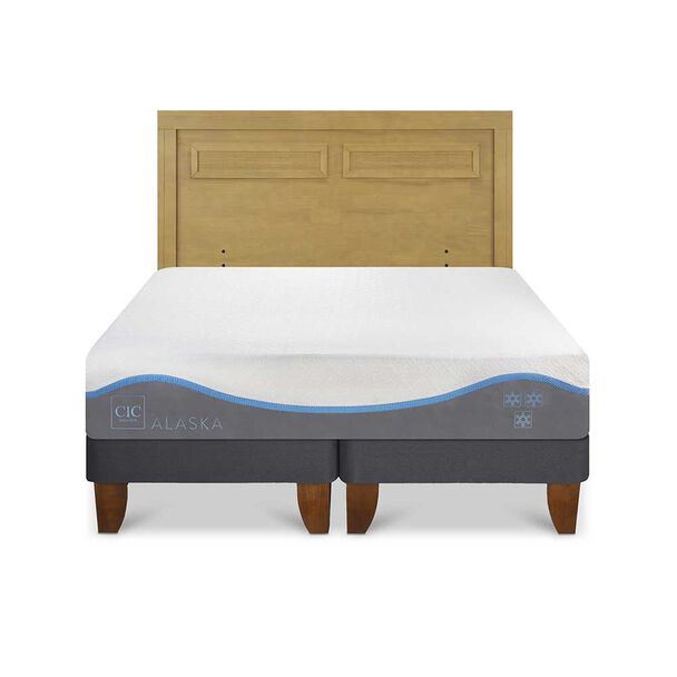 Cama Europea CIC Base Dividida King Alaska + Respaldo Milan Mostaza