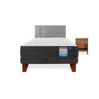 Cama Europea Europedic Dual 1,5 Plazas + Respaldo Royal Gris + Velador Atenas