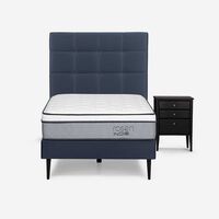 Cama Europea Rosen 1 Plaza Indie + Respaldo + Velador Issey Azul
