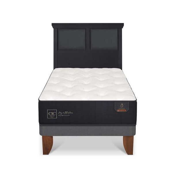 Cama Europea CIC 1,5 Plazas Premium + Respaldo Torino Negro