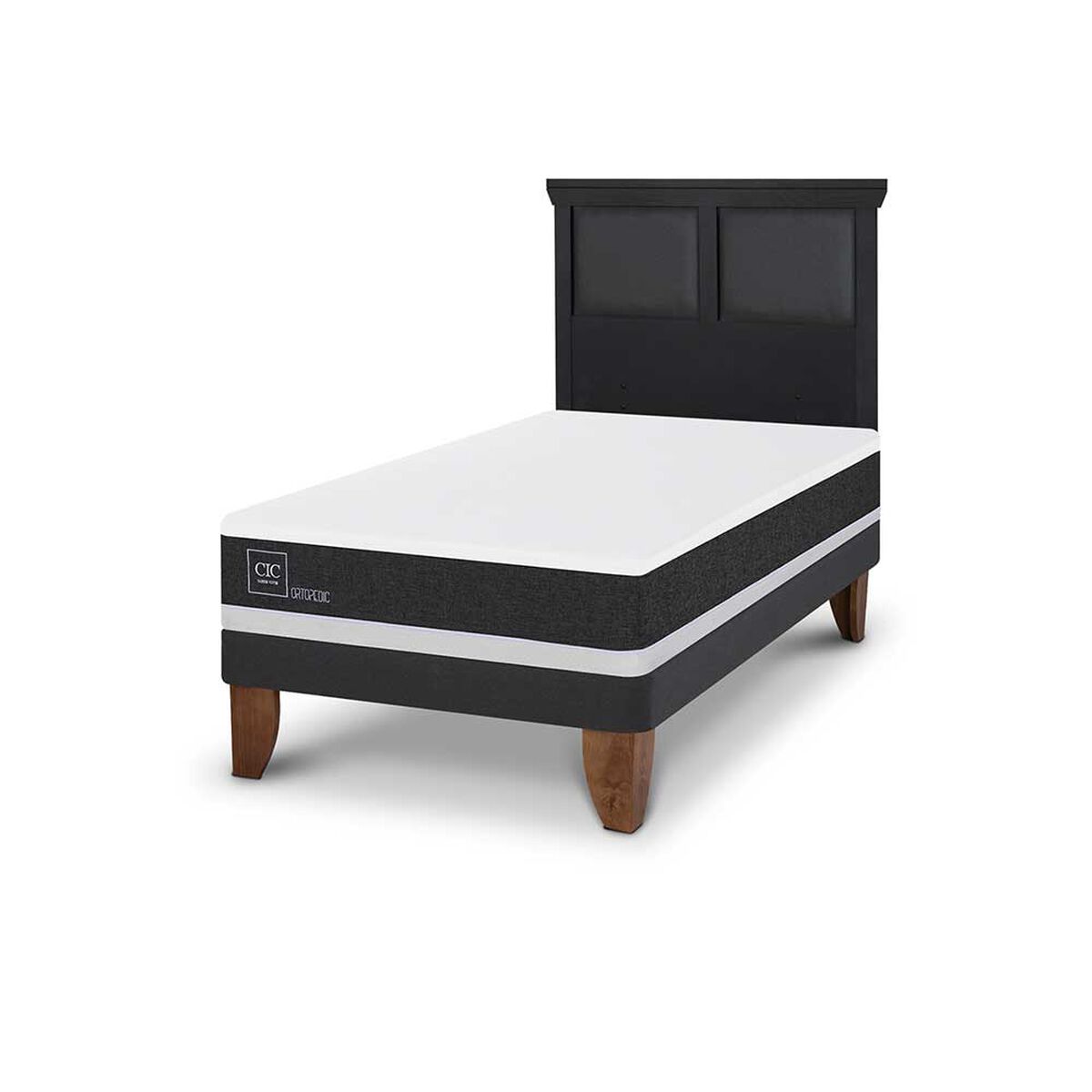 Cama Europea CIC 1,5 Plazas Ortopedic + Respaldo Torino Negro