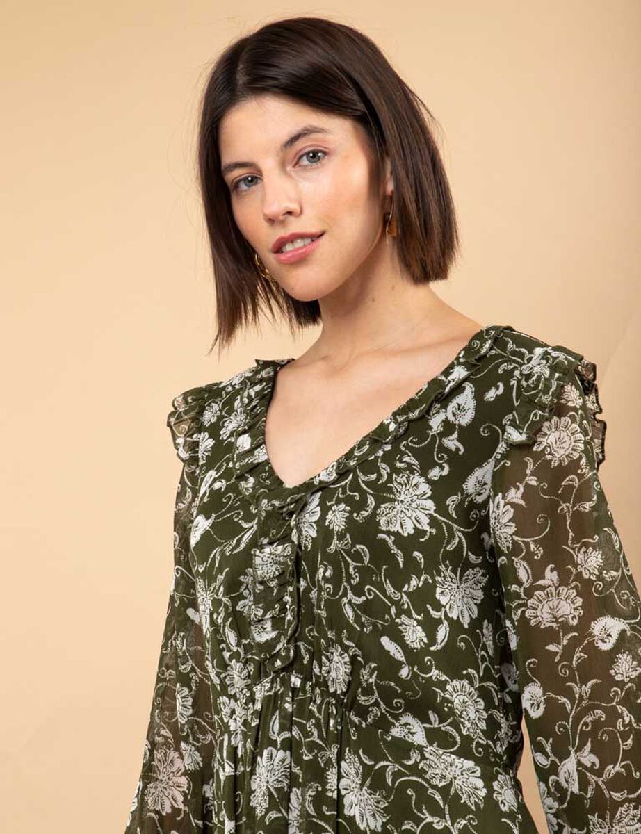 Vestido Corto Estampado Manga Larga Mujer Zibel
