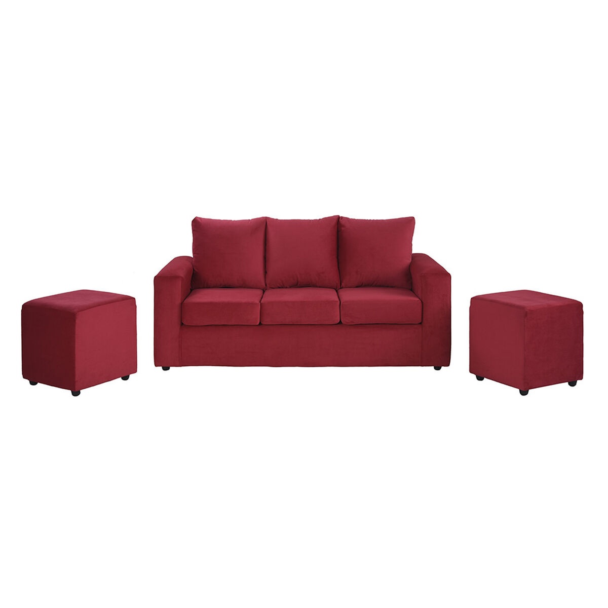 Sofá Bodevir Kendy 3 Cuerpos + Dos Pouf Cali Rojo